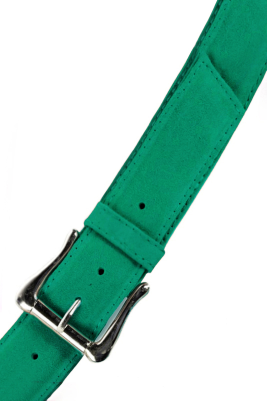 Emerald green women's dress belt, matching pumps and bags. Made to measure. Top view - Florence KOOIJMAN